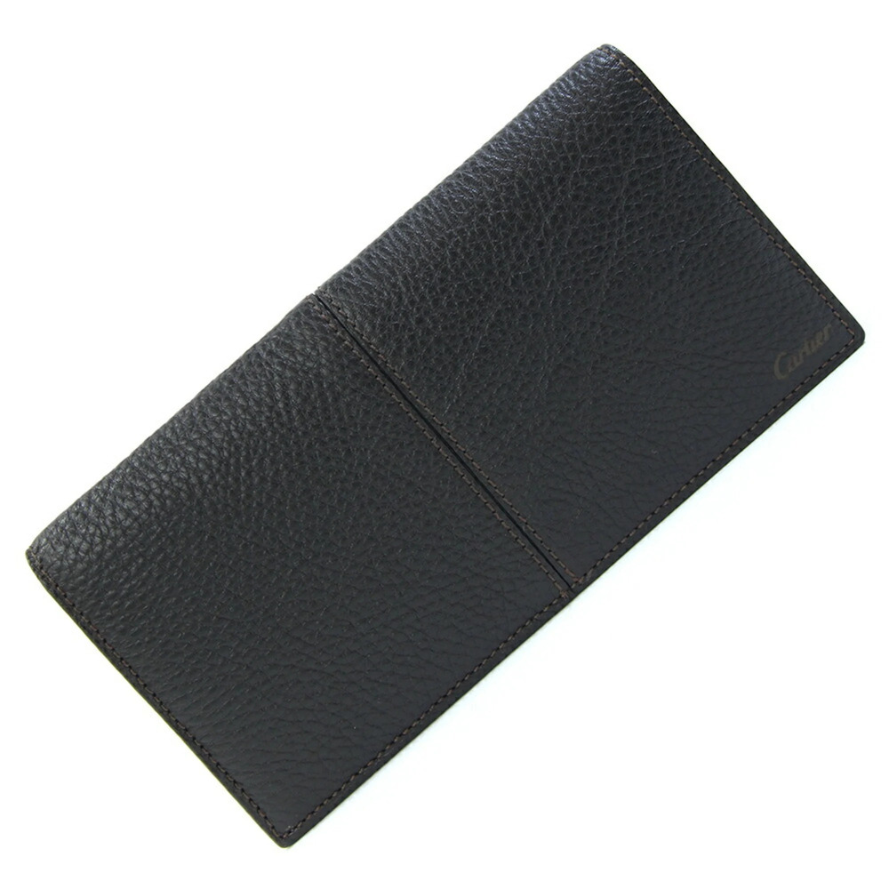 Cartier Bi-fold Long Wallet, Saddle Stitch, L3001161, Dark Brown Leather, Men's